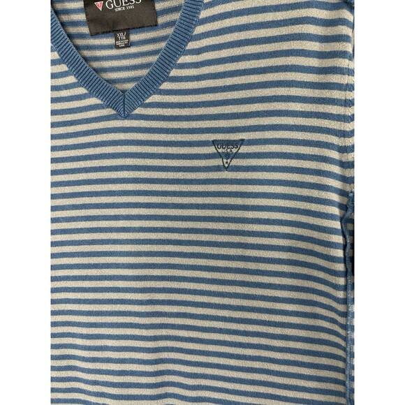 Vintage Guess USA Striped Knit Sweater V-Neck Y2K Streetwear Blue Size 2XL - Picture 3 of 12